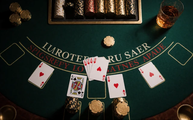 Blackjack-Tisch mit Karten und goldenen Chips im Online Casino Deutschland