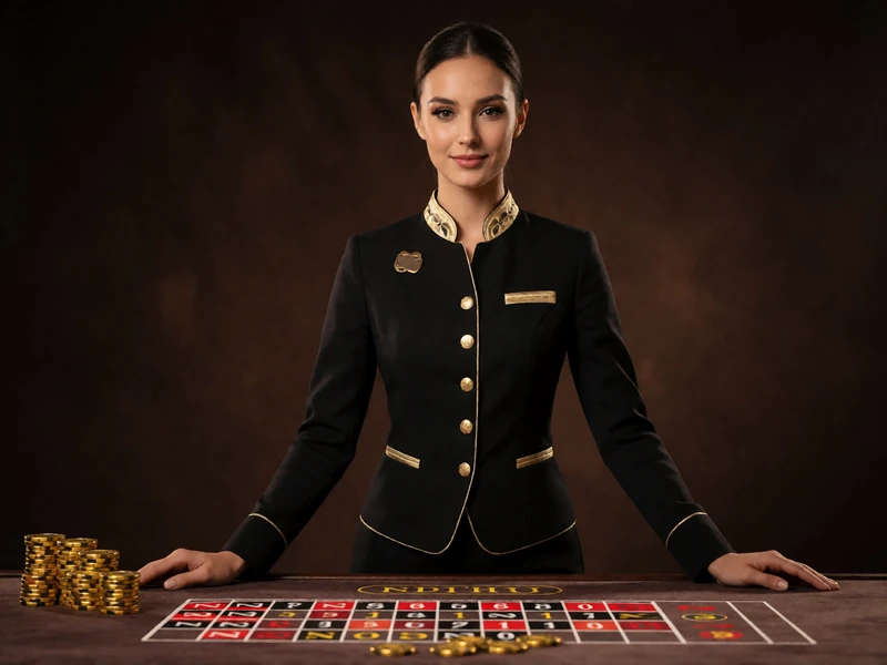 Professionelle Live-Casino-Dealerin in eleganter schwarzer Uniform am Roulette-Tisch von Millioner Casino