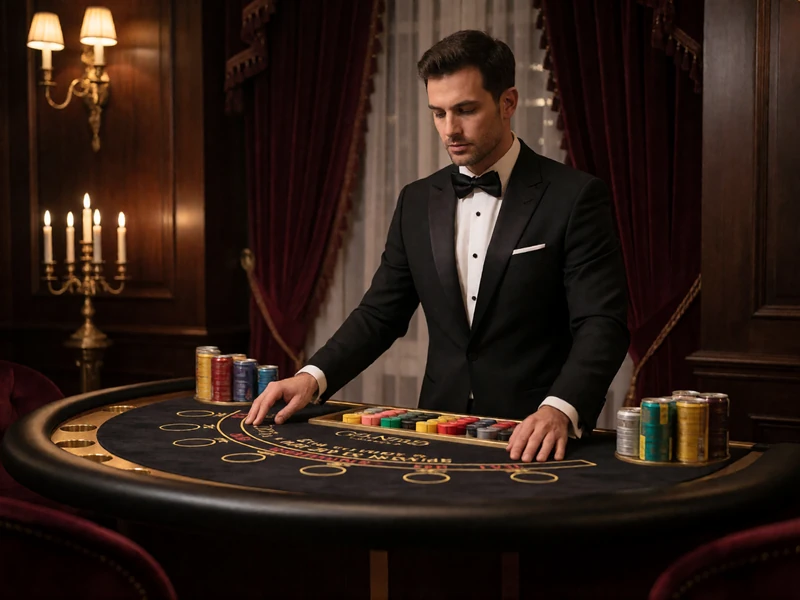 Exklusiver Gold Salon bei Millioner Casino mit Dealer im Smoking am schwarz-goldenen Blackjack-Tisch